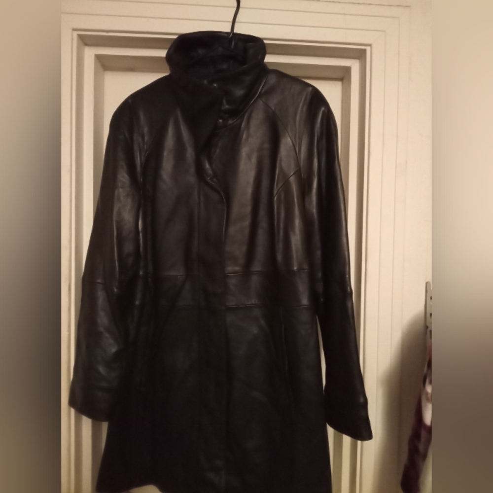 Preston&York Black XL long leather jacket genuine lambskin (lining 100%poly)